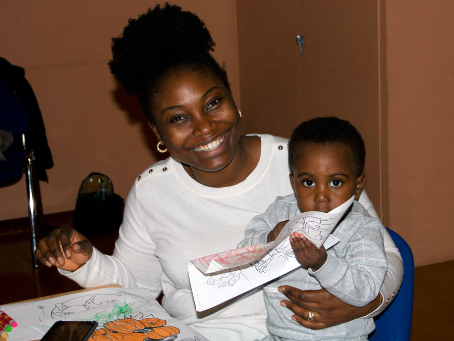 Happy woman with young child